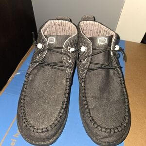 Hey Dude Black Canvas Moc Toe Lace-Up Shoes